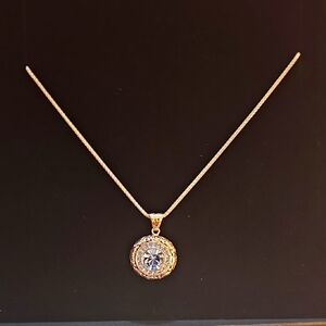 Nwt Blue Sage S925 / Gold Plated Necklace with Crystal Pendant 18" Chain.